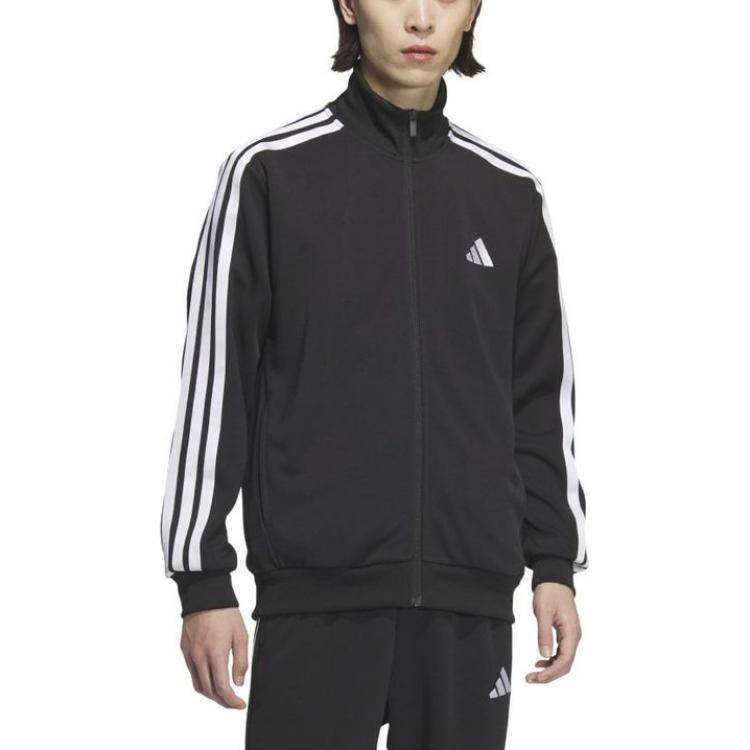 adidas Jachetă Sport cu Mânecă Lungă cu Dungi cu Logo de Marcă Ss25 M Mh 3S Jachetă Bărbați Negru Alb JV6977
