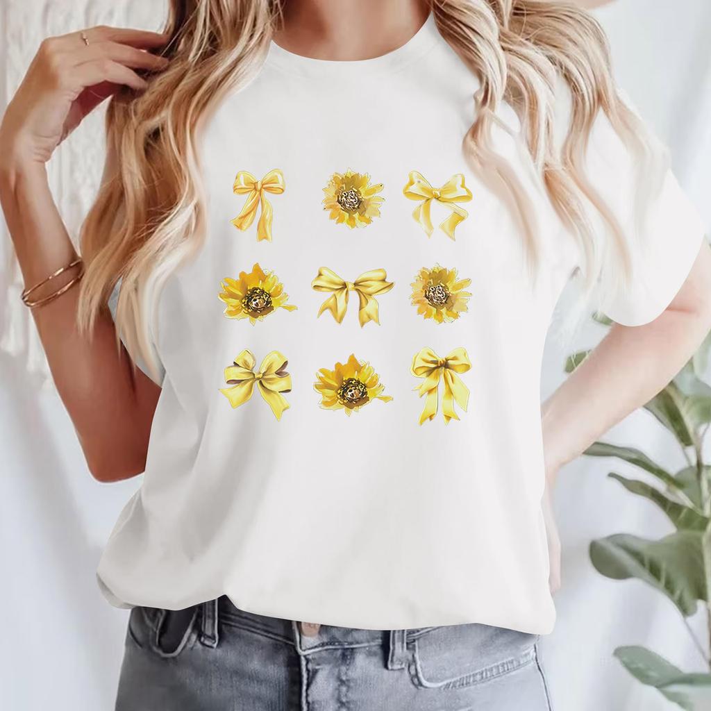 Lässiges bedrucktes T-Shirt für Damen, Rundhalsausschnitt, Pullover, kurzärmelig