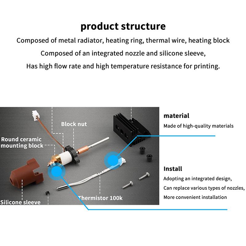 New Creality 2025 Version K1 Series Ceramic Heating Block Kit Terminal With Buckle Compatible With K1/K1 Max/K1C 3D Printer