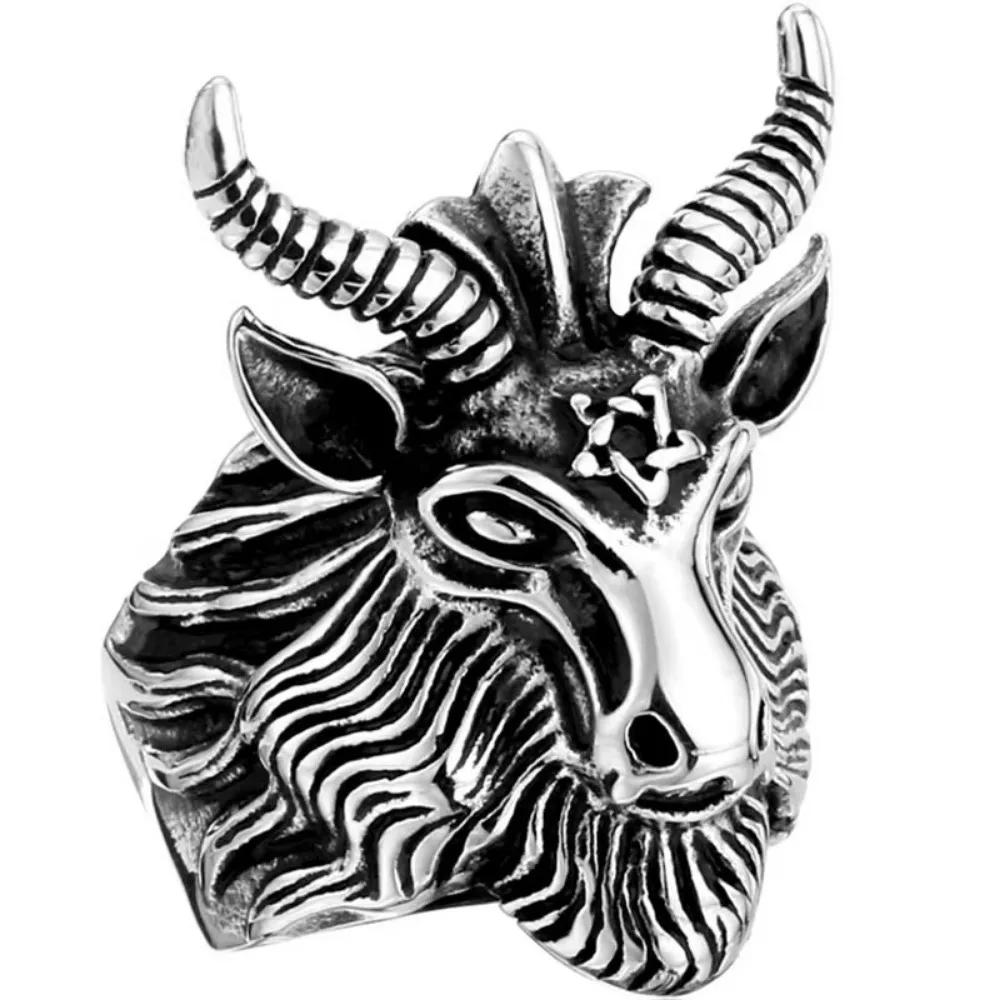 Neuer Einfacher Vintage Trend Satanischer Ziegenring Herren Gothic Luzifer Ziegenkopf Satanischer Totenkopfring Street Nische Party Boy Schmuck Geschenk