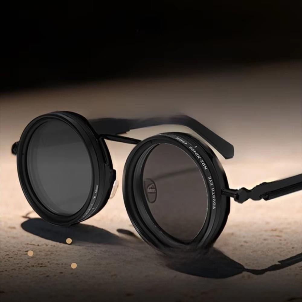 Round Frame Fishing Sunglasses Anti UV Protection TAC Adjustable Dimming Glasses Manual Rotating Metal ND Filter Sunglasses