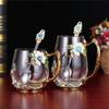 Heat-Resistant Enamel Flower Tea Cup, Creative Painted Crystal Glass Coffee Cup with Handle