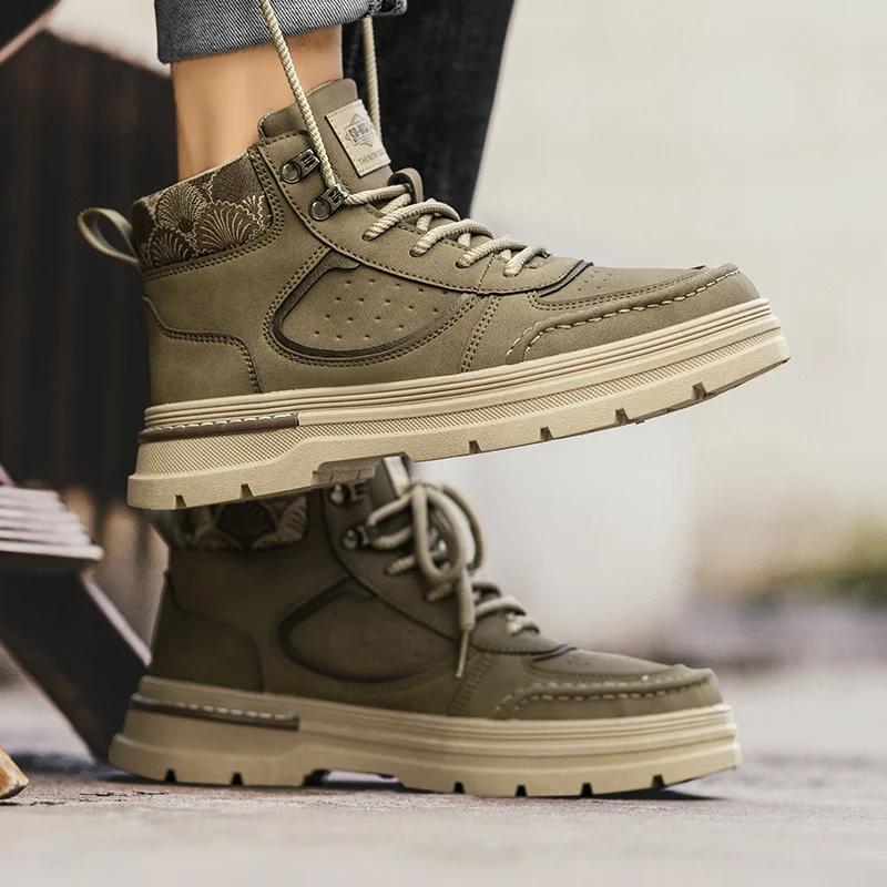 Autumn and Winter New Men's Boots High Top Work Safety Shoes British Style Trendy Classic Casual Shoes for Men Non-slip Shoes