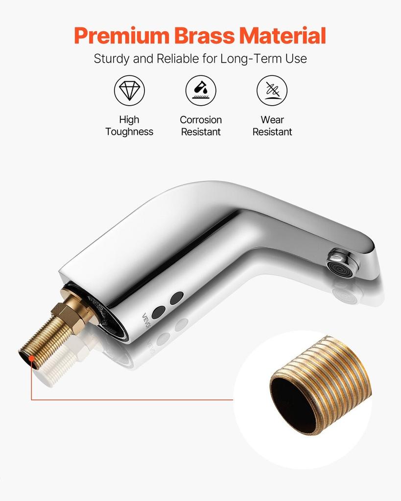 Touchless Bathroom Sink Faucet, Automatic Motion Sensor Restroom Toilet Faucet Cold Water with Single Hole, Battery Operated for 9.5 Mm Pipe