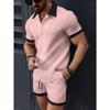 Set da Spiaggia Due Pezzi da Uomo Casual a Blocchi di Colore con Maniche Corte e Pantaloncini