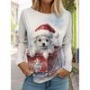 Autumn and Winter Round Neck 3D Christmas Cute Dog Printed Top Fashionable Casual Long Sleeved Women's T-shirts