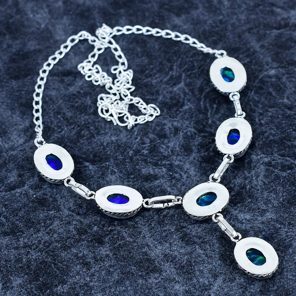 Blue Triplet Opal Gemstone 925 Sterling Silver Jewelry Necklace 18" M-3184