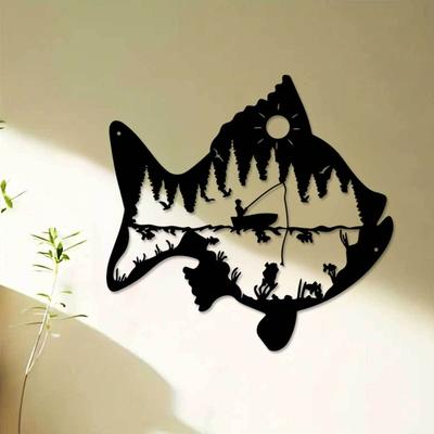 Metal Fish Wall Art, Outdoor Iron Sculpture, Nautical Farmhouse Decor for Living Room Patio Office