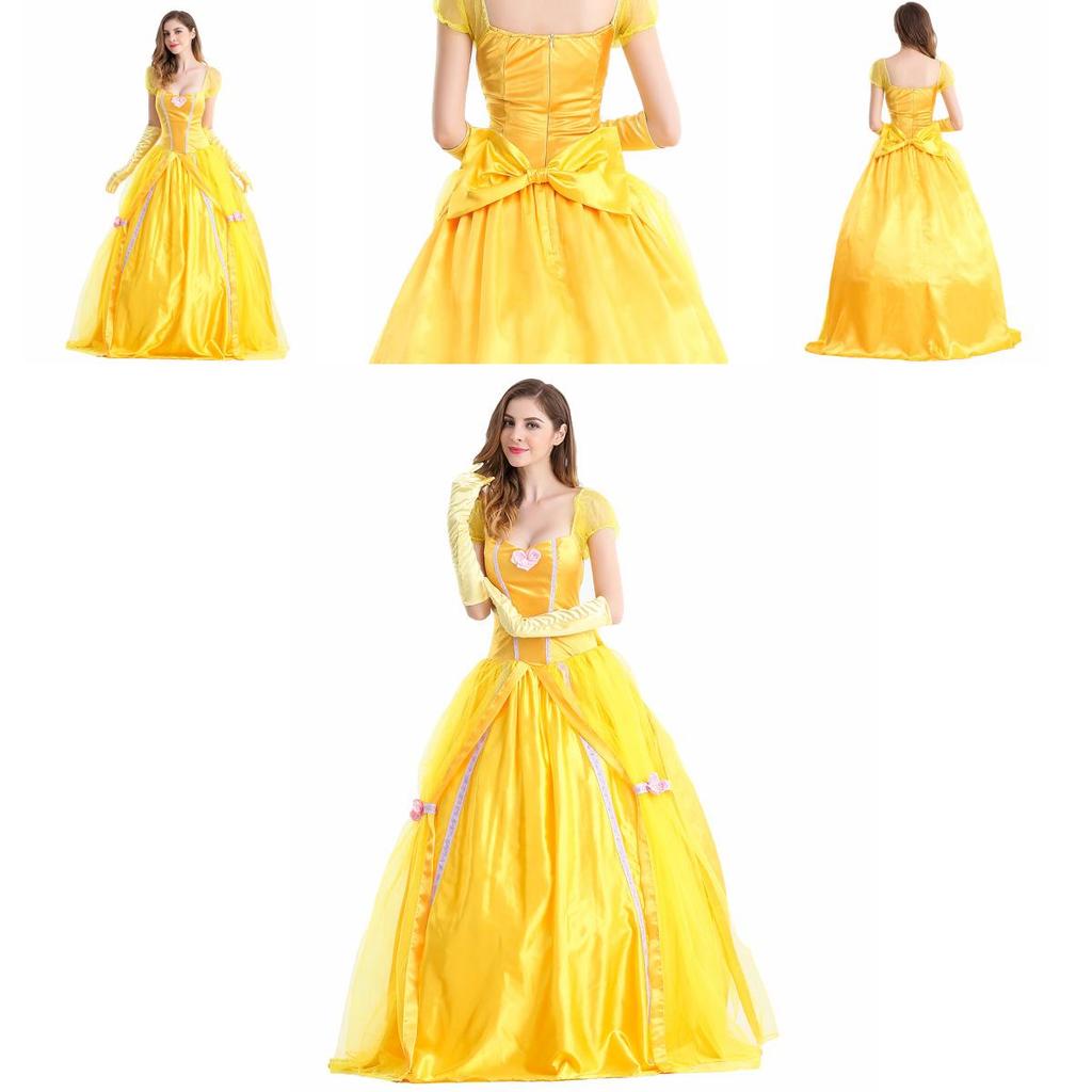 Elegantes gelbes Ballkleid mit mehreren Lagen für Erwachsene, Die Schöne und das Biest Belle Kostüm