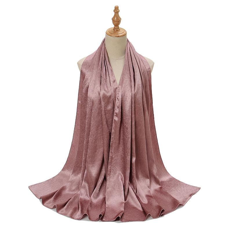 New Satin Silky Simulation Silk Long Scarf Shawl Pleated Solid Color Women's Long Scarf Headscarf