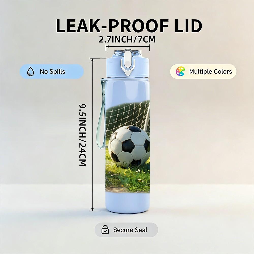 1PC Realistic Soccer Ball Grass Print 750ml Color Plastic Sports Water Bottle Leakproof Flip Straw Lid Suitable for Sports Office Home Use