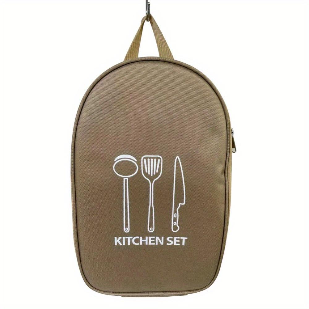 

1 шт. набор ножей и столовых приборов для пикника на открытом воздухе, портативная сумка для столовых приборов, сумка для ножей для кемпинга в дорожном путешествии, барбекю, портативная сумка для хранения кухонной утвари, сумка-тоут, коричневый