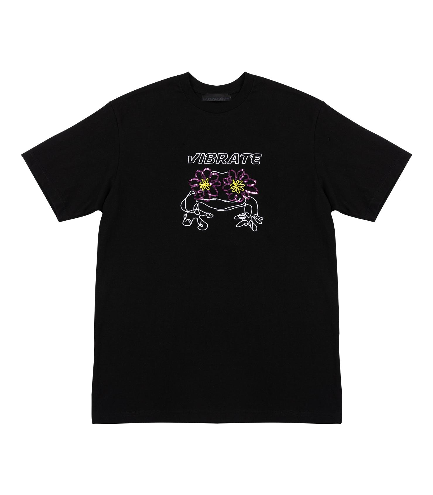 Vibrate Pop-Eyes Frog Logo With Sequin T-Shirt (Black) Black/S