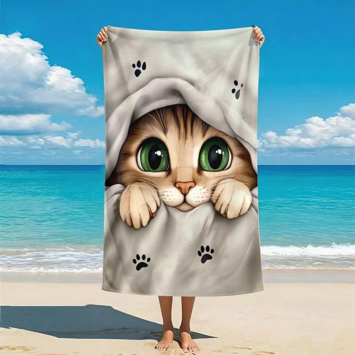 

Peeking Cat Paw Print Towel, Quick Dry Soft Polyester Lightweight Absorbent for Surfing Swimming Diving Camping Beach Fun W30*H60(CM)