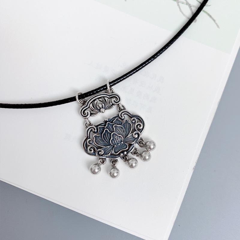 Sterling Silver Lotus Tassel Pendant - Women's Retro Style Jewelry