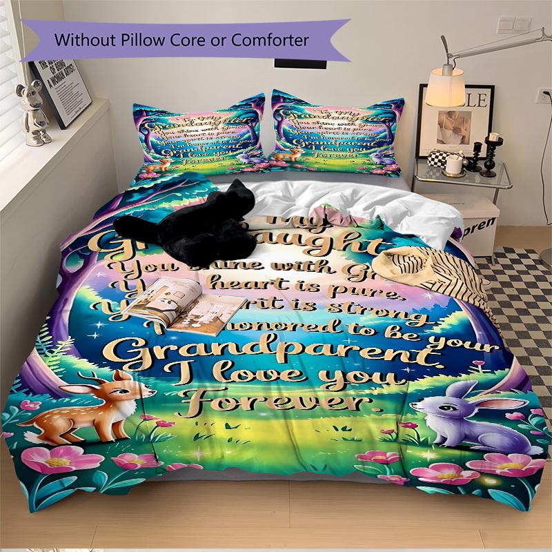 3PCs Grandparent Love Design Cover Set, Breathable Fabric, Machine Washable (1 Duvet Cover + 2 Pillowcases) (Without Quilt) yy250911159