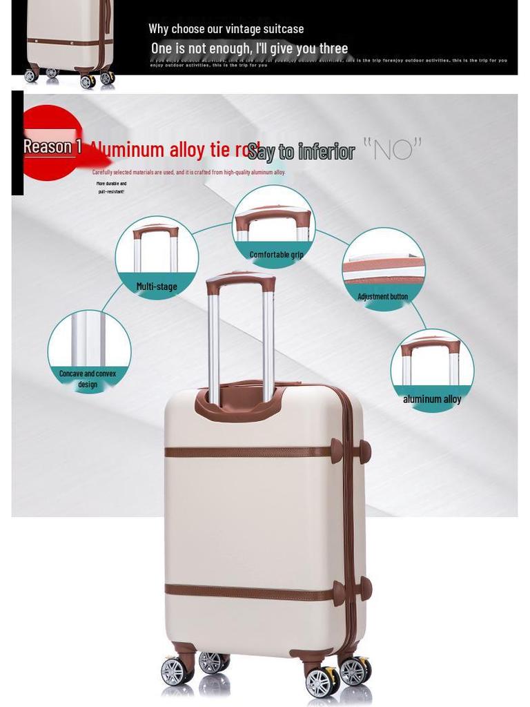 Retro Large Capacity Suitcase with Universal Wheels, Trolley Cabin Luggage for Men and Women