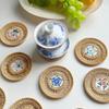 Handmade Vietnamese Rattan Ceramic Coaster Rattan Weaving Drink Cup Mat Teacup Mat  Craft