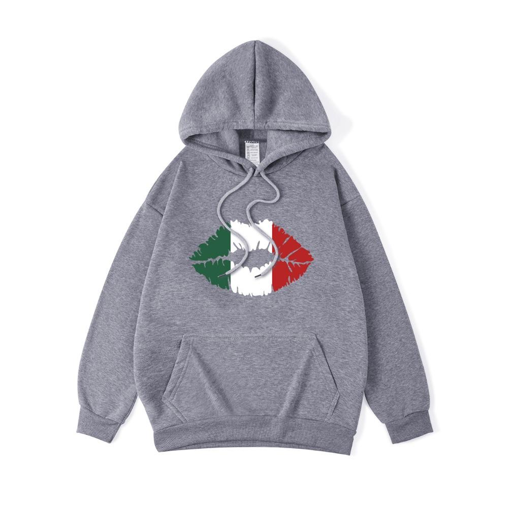 Mexico Flag Color Lip Printing Hoodies Womens Casual Pocket Hoody Winter Sweatshirts Basics Sporty Woman Clothes