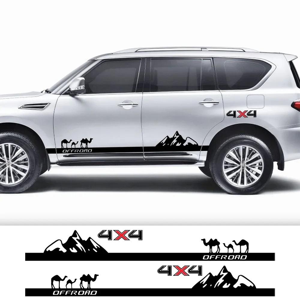2Pcs Car Door Side Stickers Mountain Camel Graphics Decor Decal For Nissan Patrol Kia Sportage Land Rover Evoque Honda XR-V SUV