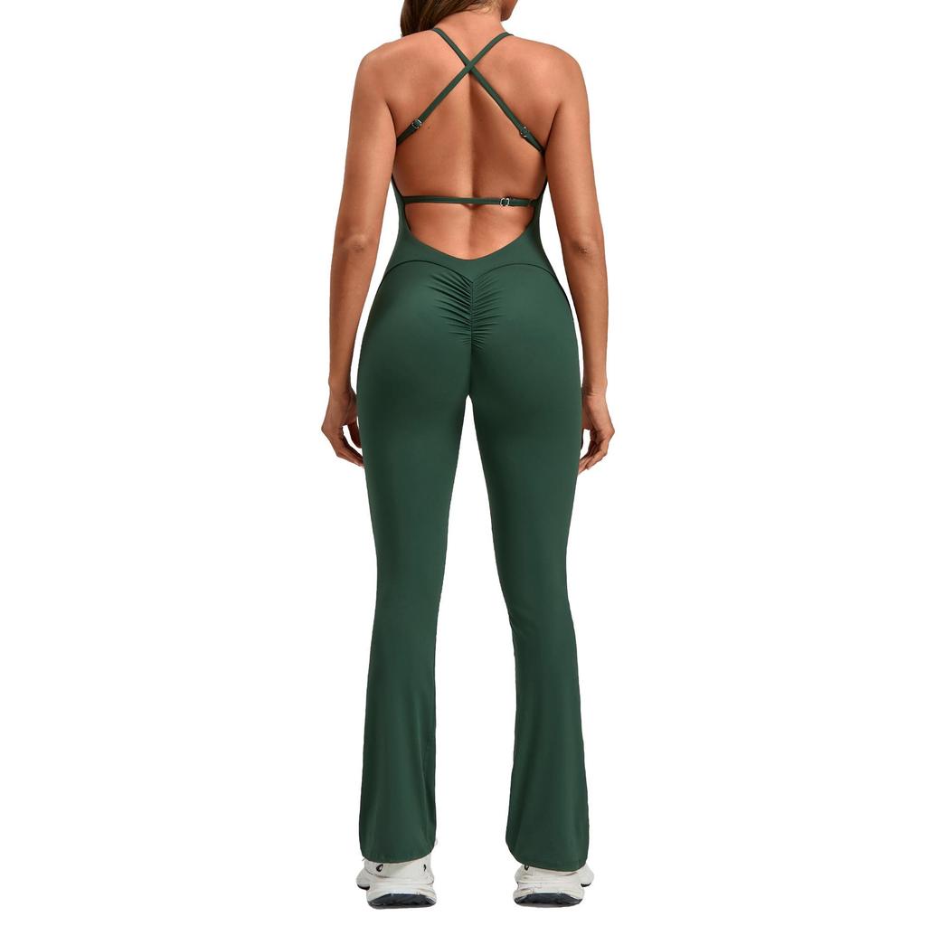 Adjustable Strap Flare Bodysuit Yoga Wear - European & American Sports Fitness Jumpsuit