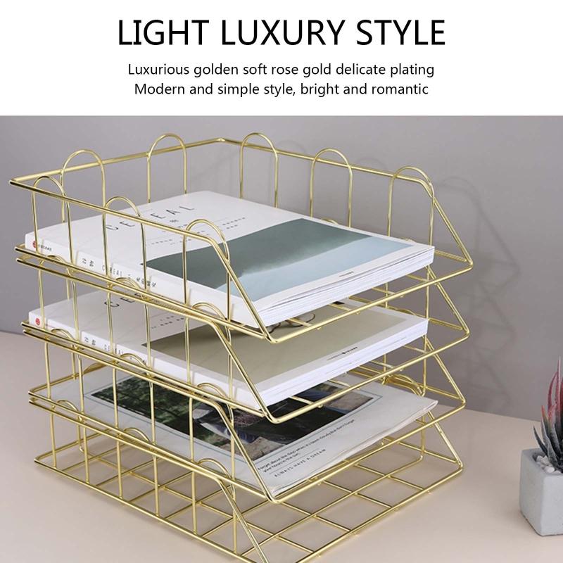 Modern Stackable Letter Tray Desktop Organizer Under Desk Hanging Organizer Metal Paper Tray for Women Men Student Staff