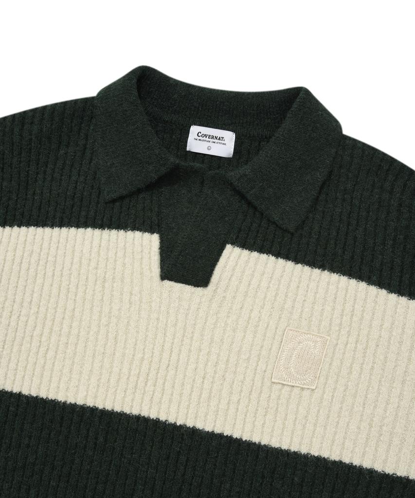 COVERNAT Color Block Stripe Collar Knit Green