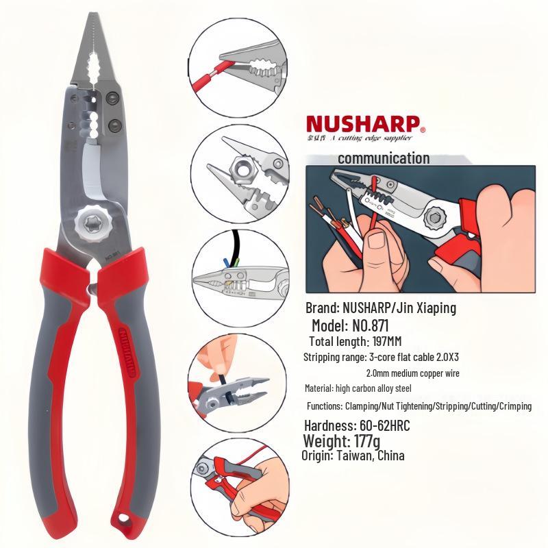 

NUSHARP Japan Gold 6-in-1 Electrician Needle Nose Wire Cutter Pliers NO.881 883
