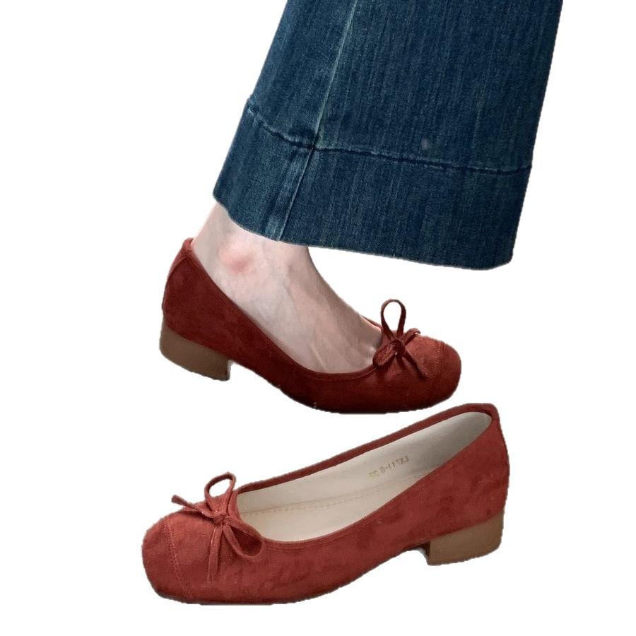 Thick Heel with Skirt Temperament Single Shoes Women's Shoes 2025 Spring, Summer and Autumn New French Blue Bow Light Mouth Ladyshoes