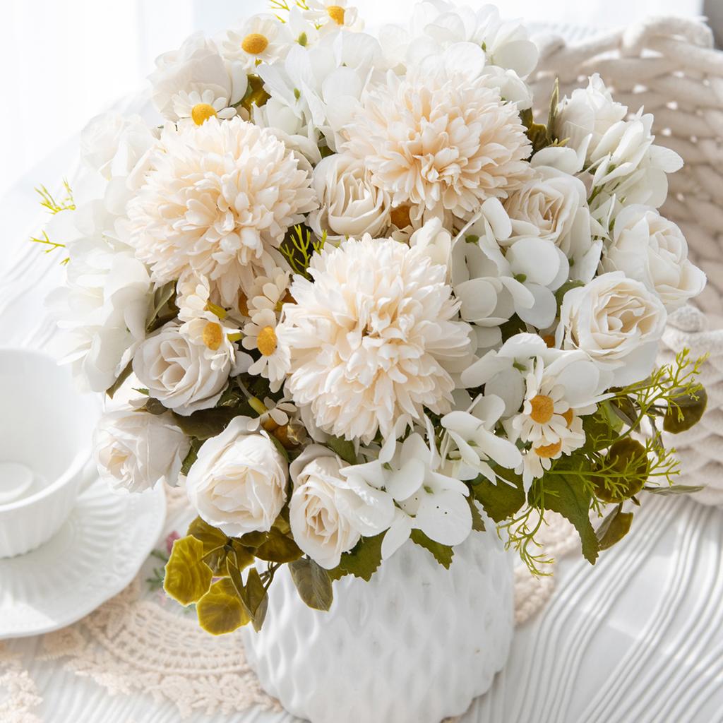 Fiori Artificiali Matrimonio Casa Camera da Letto Decorazione Bouquet da Sposa Giardino Rose Finte di Seta Ortensie Vaso per Tavola Esterno