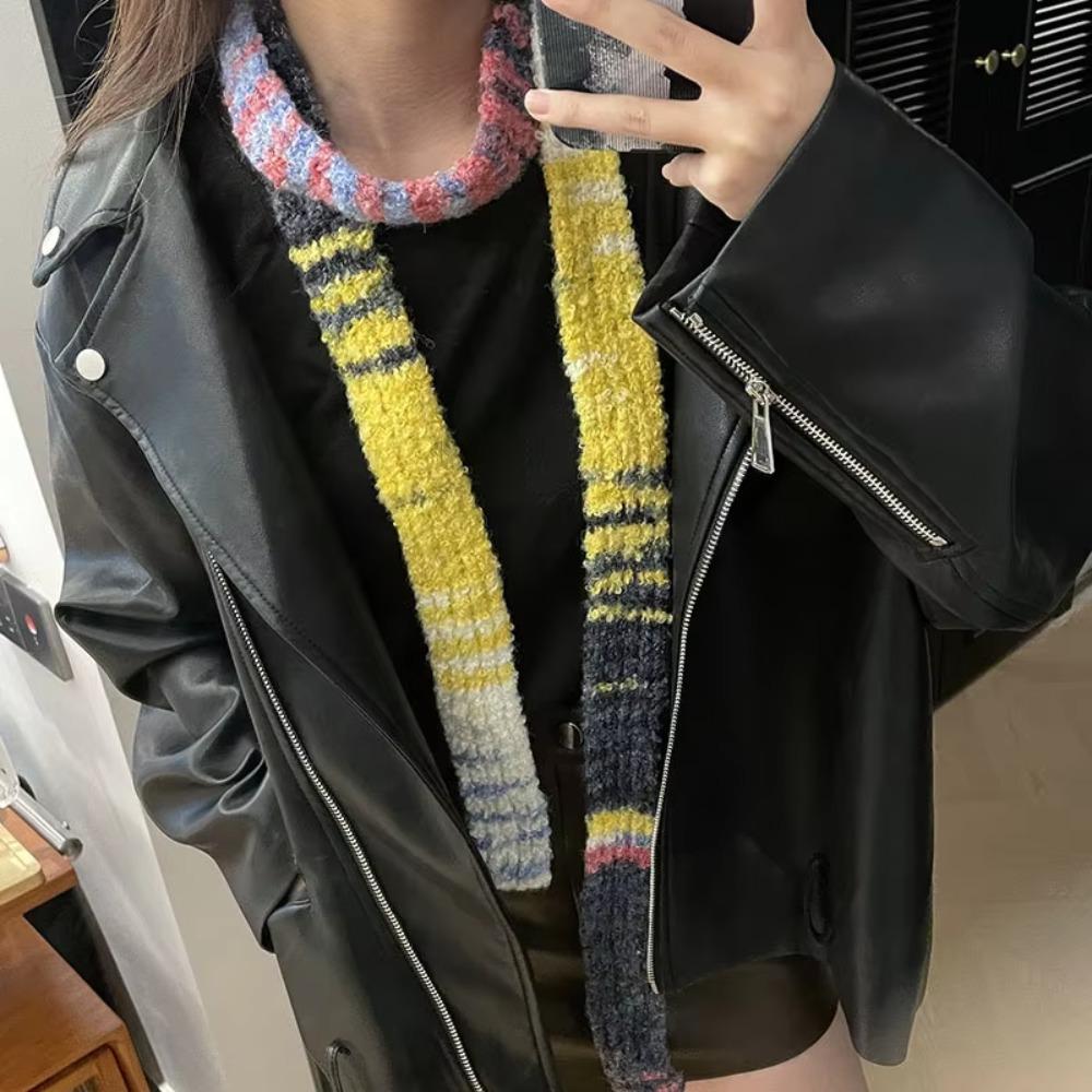 Comfortable Narrow Strip Scarf Rainbow Stripe Thin Scarf Harajuku Style Long Narrow Scarves
