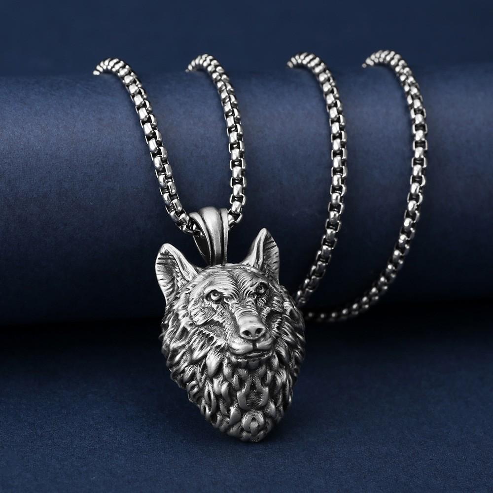 Wolf Head Pendant European and American Retro Men's Hip-hop Wolf Head Necklace Punk Animal Necklace Men's and Women's Jewelry