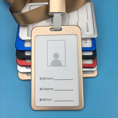 NEW Aluminium Alloy Vertical ID Card Holder Lanyard Gold Silver Black Red Blue Cards Holders Staff Work Name Tag Badge Holder Business Office Supplies