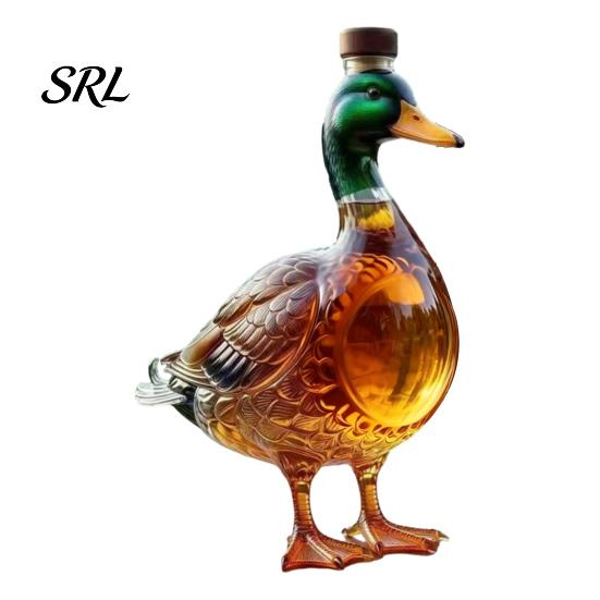 Glass Whiskey Container Duck Decanter, Straight Bourbon Bottle with Stopper, 350ml Decanter Novelty Liquor Dispenser for Home Bar, Unique Gift