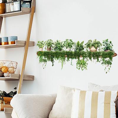 Autocollants muraux suspendus en feuilles d'aneth vertes pour chambre à coucher, salon, décoration murale, plantes vertes, décoration de cour