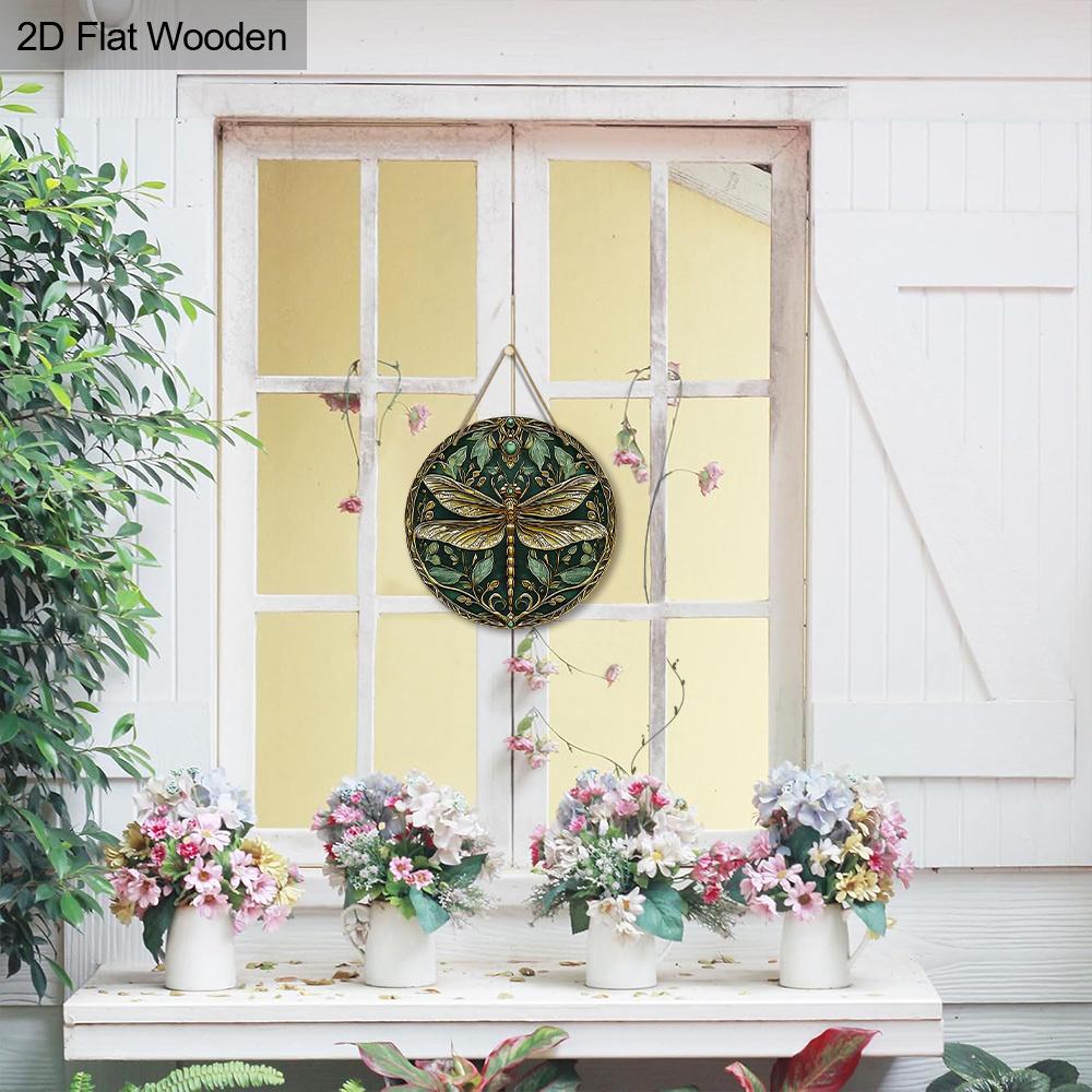 Vintage Wooden Sign with Dragonfly Pattern - Decorative Hanging Plaque for Front Door, Wall Decoration