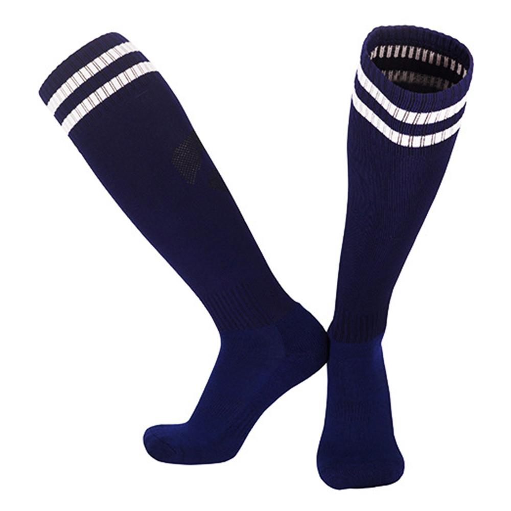 

LINGTU 1 Pair Stripe Knee High Soccer Socks Slip-Proof Sports Socks for Kids, M Size, 34-38 Royal Blue and White