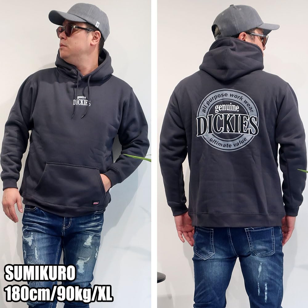 GENUINE Dickies Men's Fleece-Lined Pullover Hoodie with Back Print, Anti-Pilling, and Hoodie, Sizes M, L, and XL, 10001729 (JP, Alphabet, M, Navy)