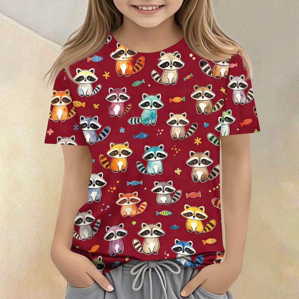 Kids Animal Print Crew Neck Short Sleeve Casual Loose Fit T Shirt Top Soft Comfortable Fabric Suitable for Everyday Wear