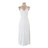 French-Style Backless Nightgown with Built-In Bra, Deep V-Neck, Spaghetti Straps, High Slit, and Mesh - Pure, Alluring, Sexy.
