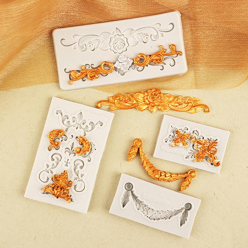 1/5Pcs Baroque Silicone Mold Diy Baroque Border Mold Baroque Silicone Mold Border Molds For Cake Fondant Trim Decoration