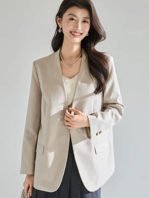 Spring-Summer Minimalist V-Neck Women's Loose Casual Suit Jacket