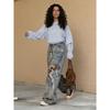 VIONA European and American Style Loose Teddy Bear Bow 3D Wrong View Printed Jeans for Women Spring New