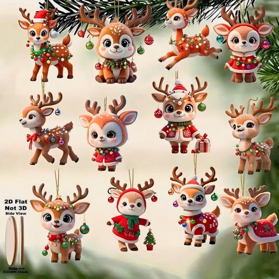 Dřevěná vánoční ozdoba sob roztomilý kreslený jelen dekorace na stromek ručně vyráběná slavnostní závěsná dekorace na Vánoce domácí párty