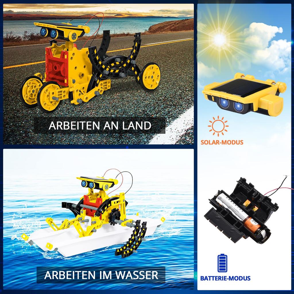 Kit Robô Solar para Crianças Idades STEM Construção Painel Solar Ciência Ideia de Presente para Meninos Idades e 12 8-12, Brinquedo, Robô 12-em-1 Monte-o-Você-Mesmo, & Energia, &