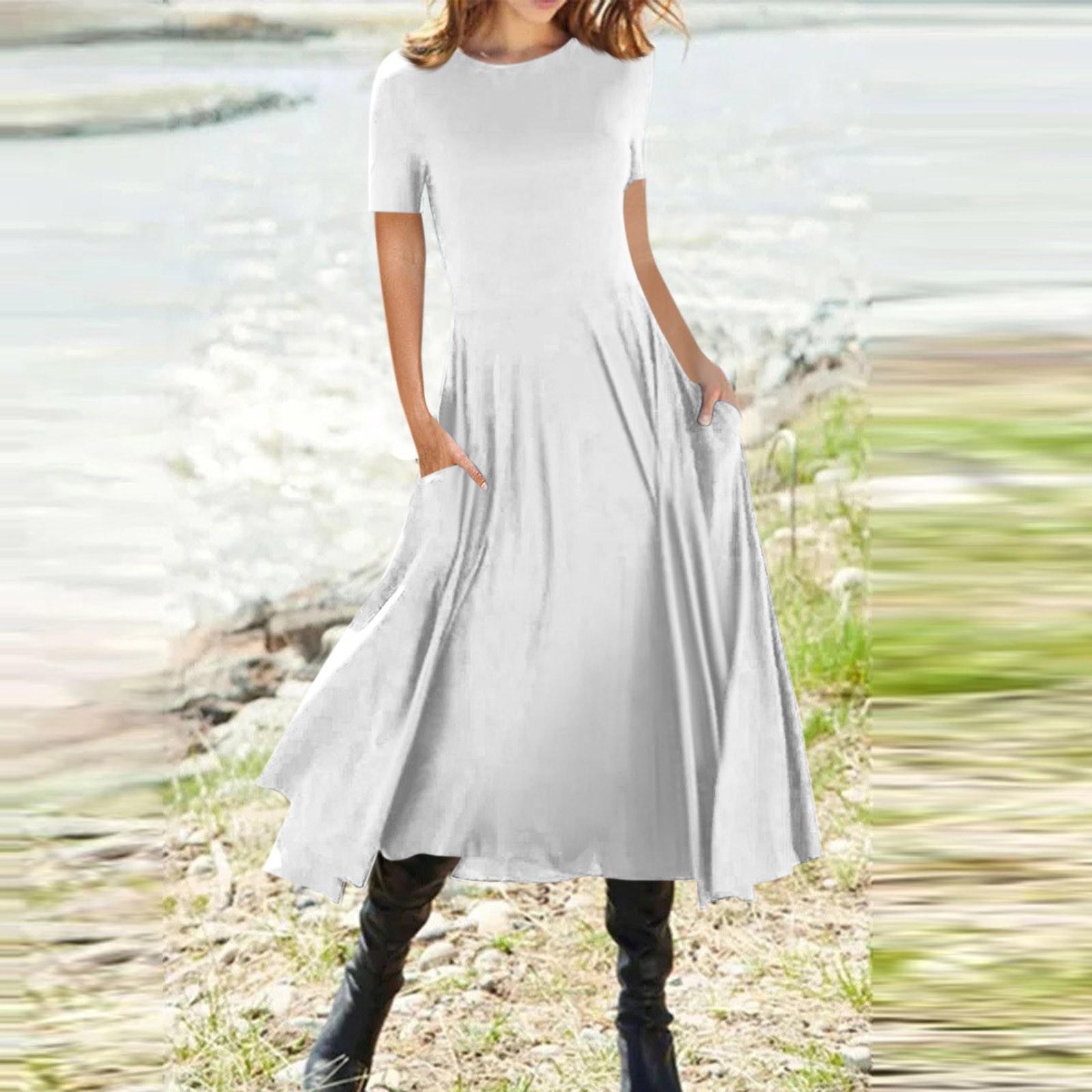 

Индивидуальный пошив женской моды повседневный круглый вырез пуловер облегающий короткий рукав платье S белый