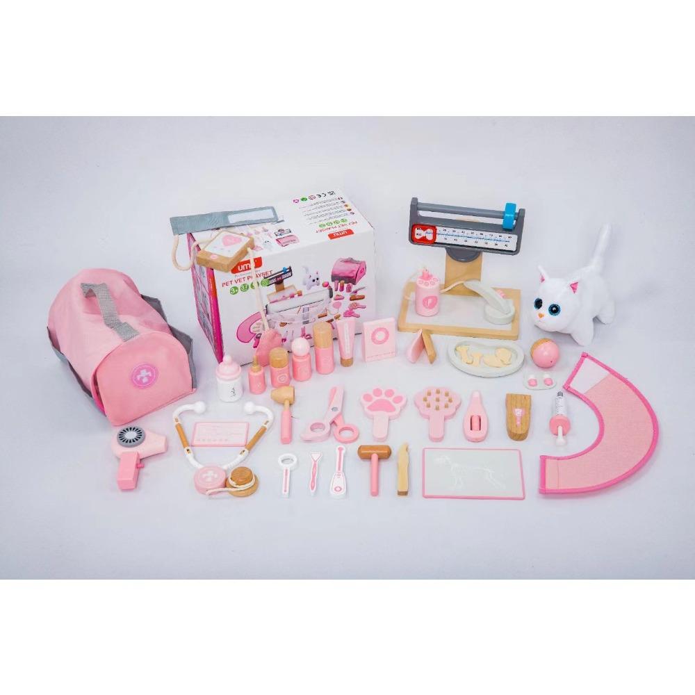 

Children s simulation pet doctor role playing house medical bag injection veterinary set wooden toy