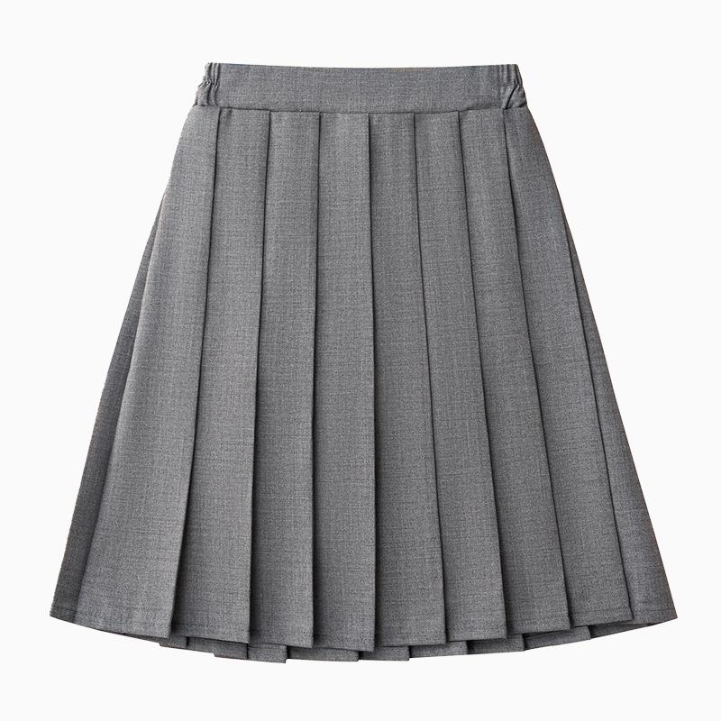 

Anti-wrinkle Kids Girls Pleated Skirt Solid Color Midi Length Preppy Style Versatile Casual School Skirt for Girls Daily Wear 180cm （with zipper） сірий колір