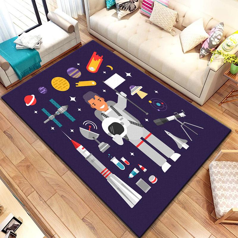 Cartoon  Astronaut Beautiful Painting Carpet for Living Room Large Area Rug Black Soft Carpet Home Decoration Mats Boho Rugs