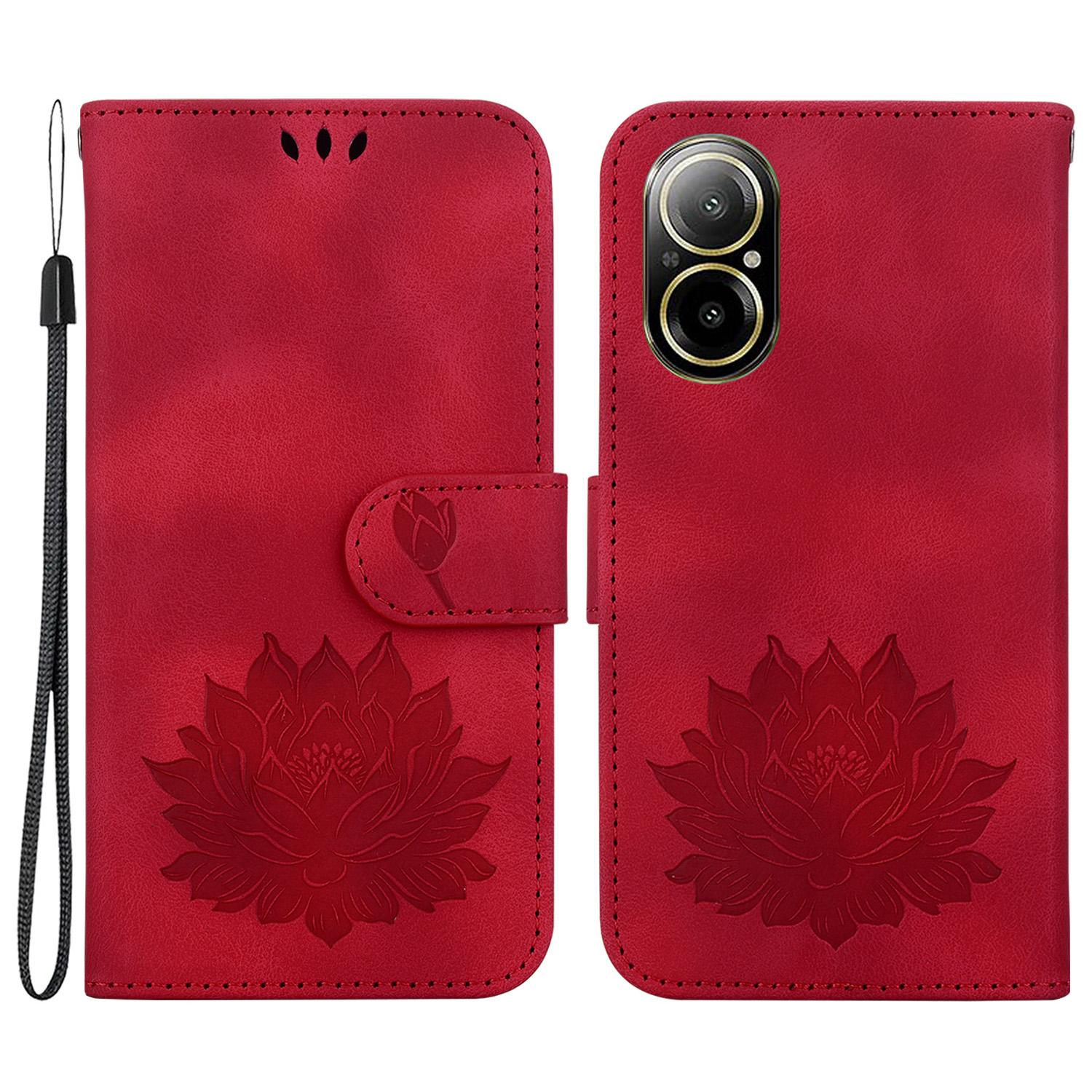 

For Realme C67 4G Case Lotus Imprinted Leather Wallet Phone Cover Red
